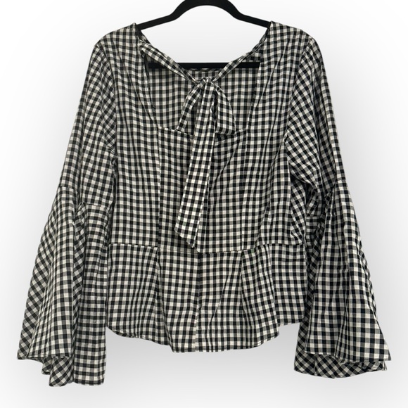 (SOLD) NANETTE LEPORE Gingham Bell-Sleeve Top, Large, Black/White - Picture 9 of 13